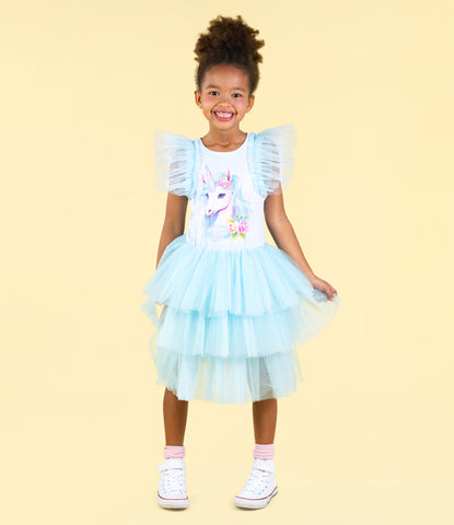 BLUE UNICORN PARTY DRESS