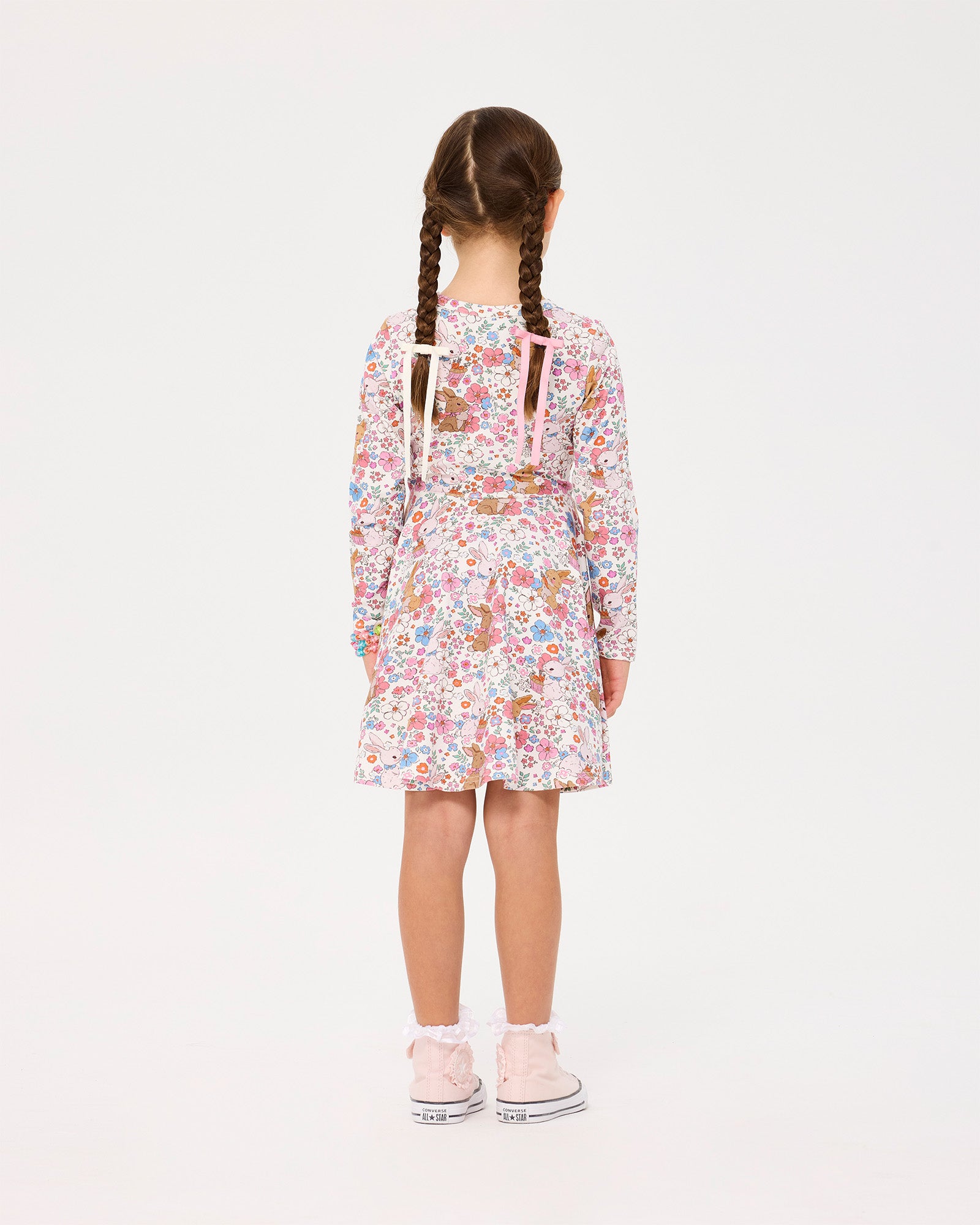DITSY BUNNY LONG SLEEVE WAISTED DRESS
