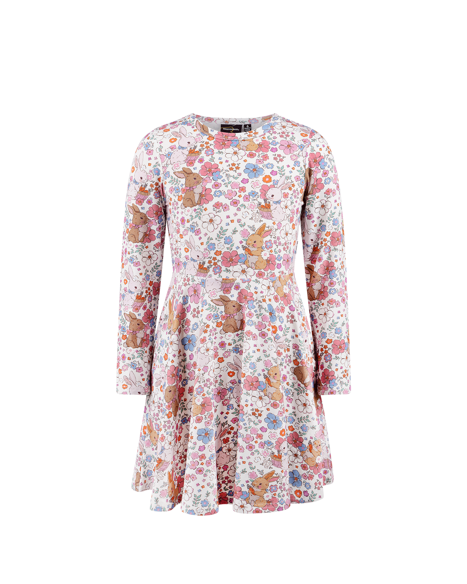 DITSY BUNNY LONG SLEEVE WAISTED DRESS