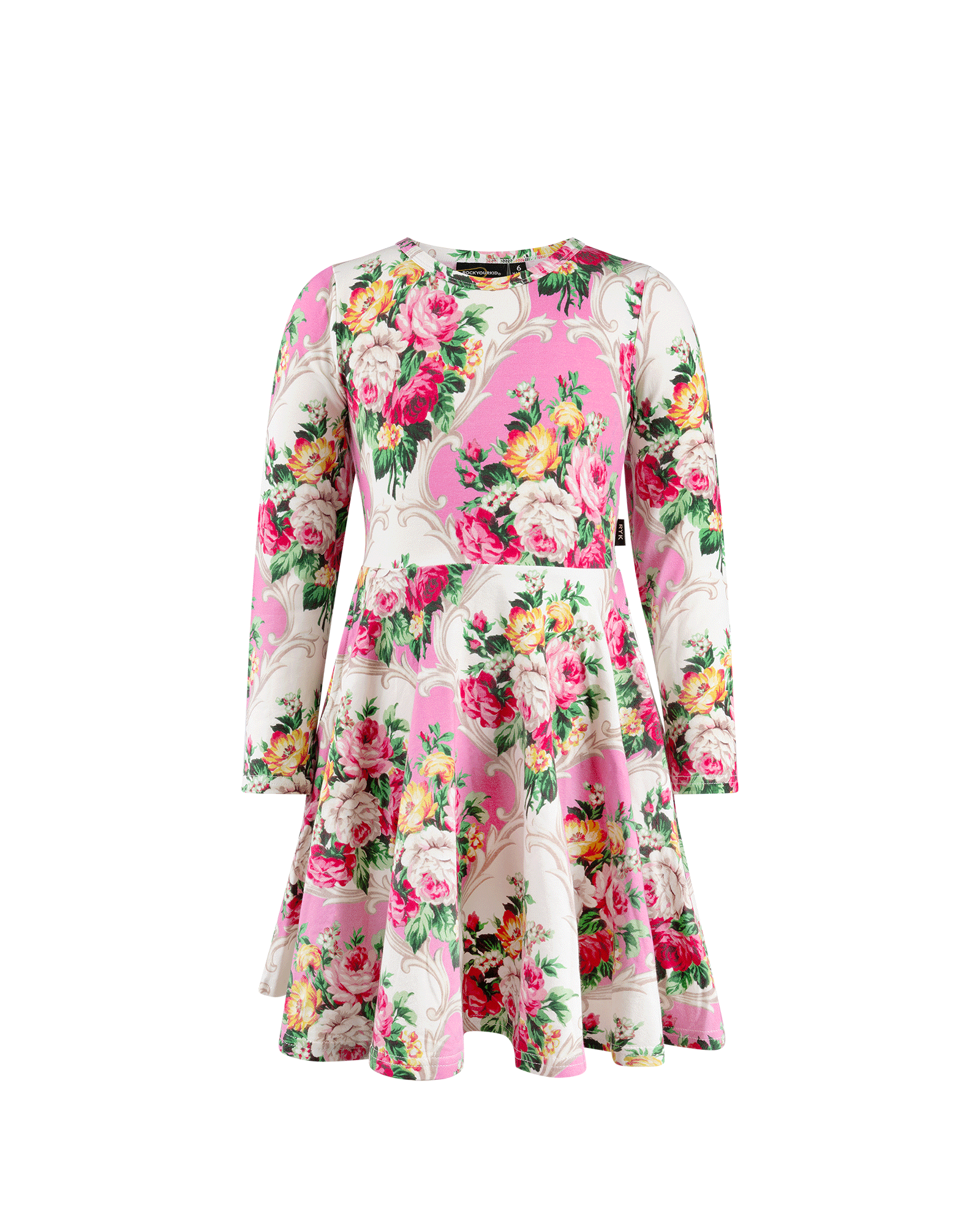ROSETTE LONG SLEEVE WAISTED DRESS