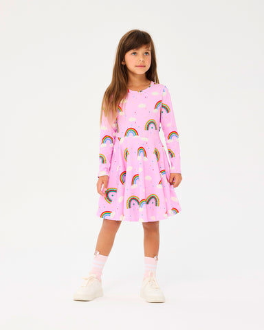 SOMEWHERE OVER THE RAINBOW LONG SLEEVE WAISTED DRESS