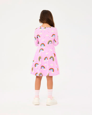 SOMEWHERE OVER THE RAINBOW LONG SLEEVE WAISTED DRESS