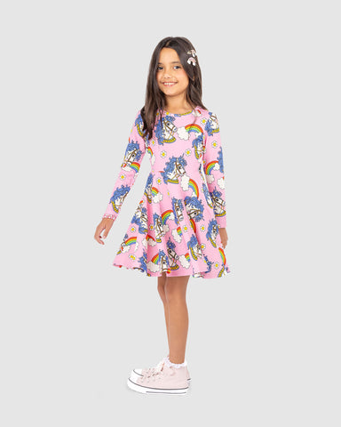 UNICORN DAISY LONG SLEEVE WAISTED DRESS