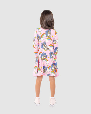 UNICORN DAISY LONG SLEEVE WAISTED DRESS