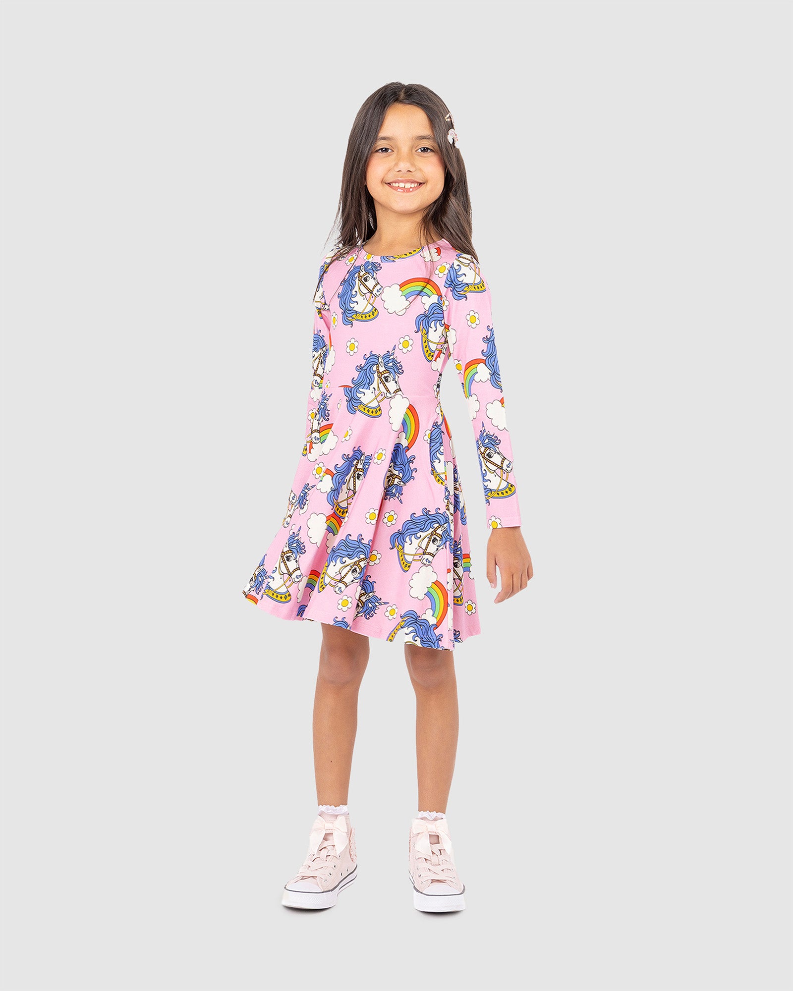 UNICORN DAISY LONG SLEEVE WAISTED DRESS