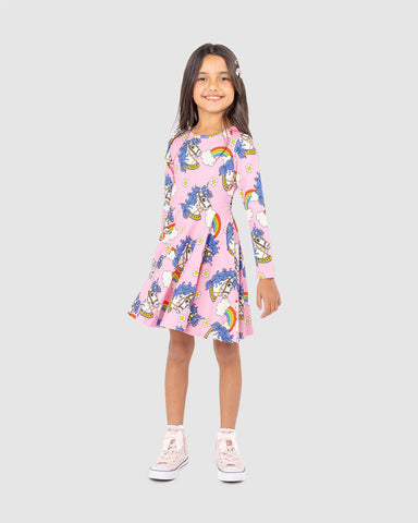 UNICORN DAISY LONG SLEEVE WAISTED DRESS