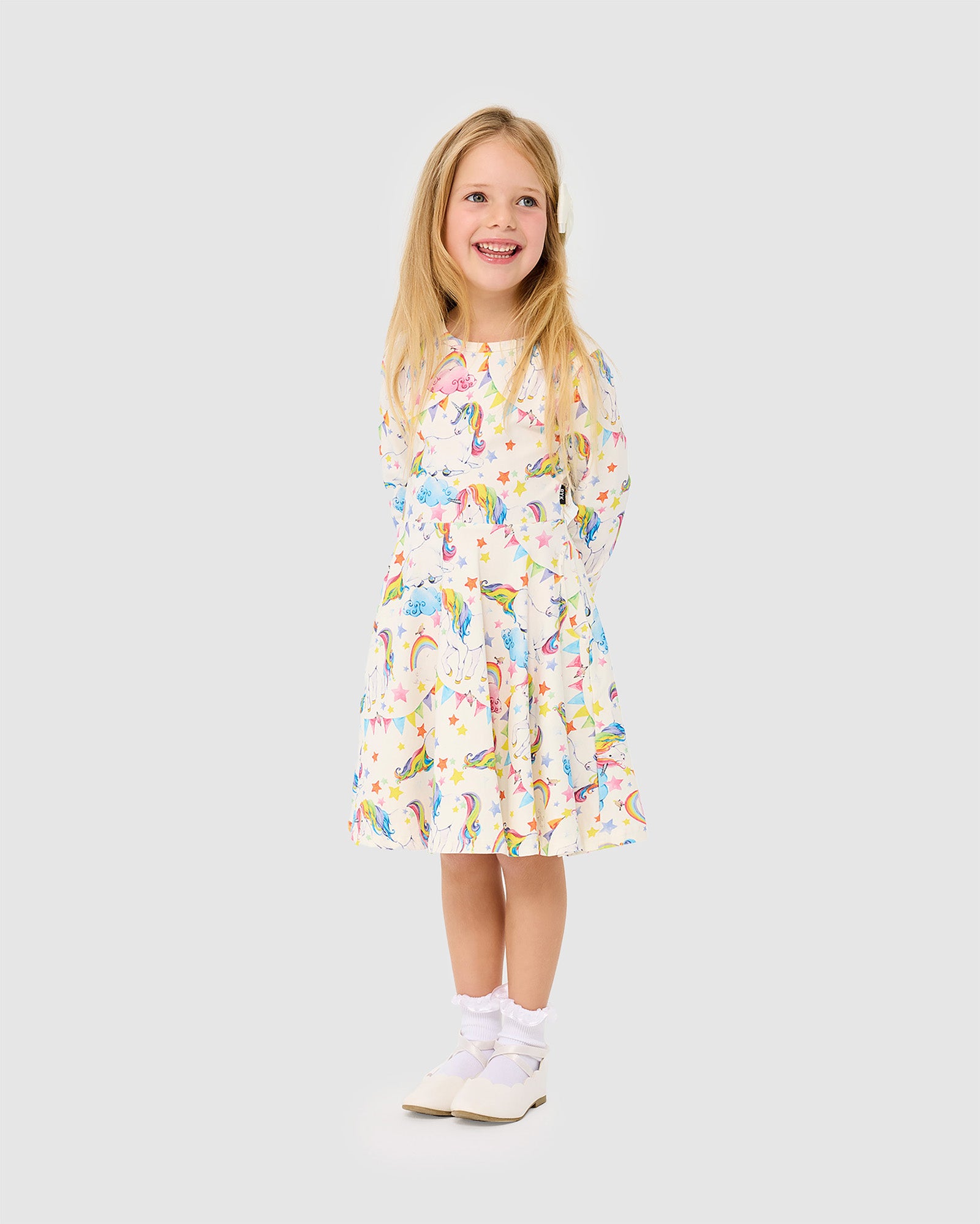 UNICORN FLAGS LONG SLEEVE WAISTED DRESS