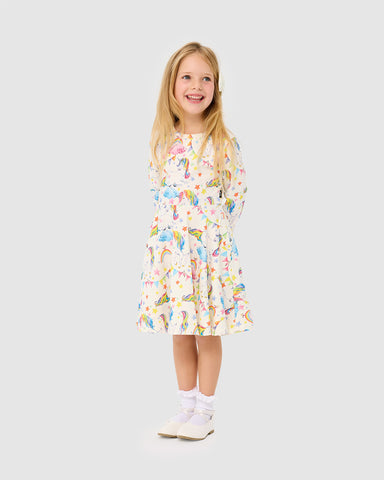UNICORN FLAGS LONG SLEEVE WAISTED DRESS