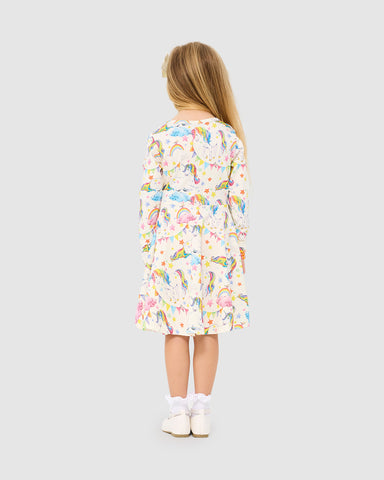 UNICORN FLAGS LONG SLEEVE WAISTED DRESS