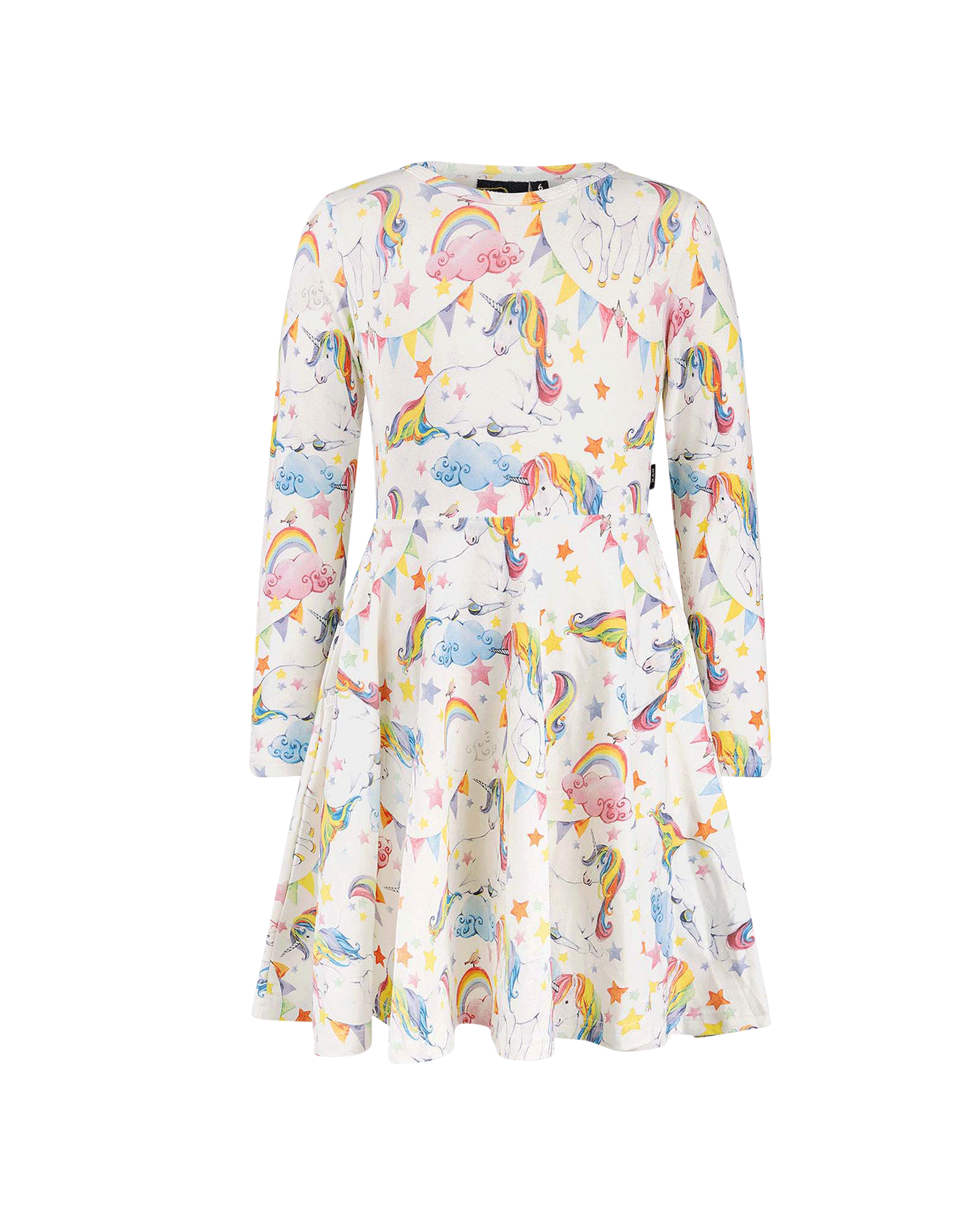 UNICORN FLAGS LONG SLEEVE WAISTED DRESS