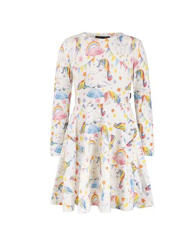 UNICORN FLAGS LONG SLEEVE WAISTED DRESS