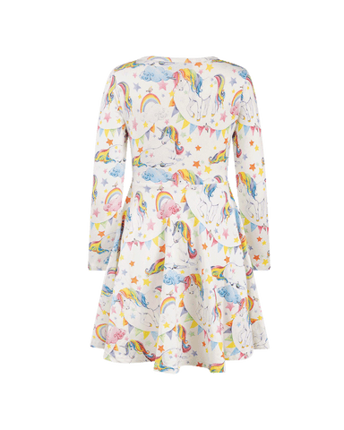 UNICORN FLAGS LONG SLEEVE WAISTED DRESS