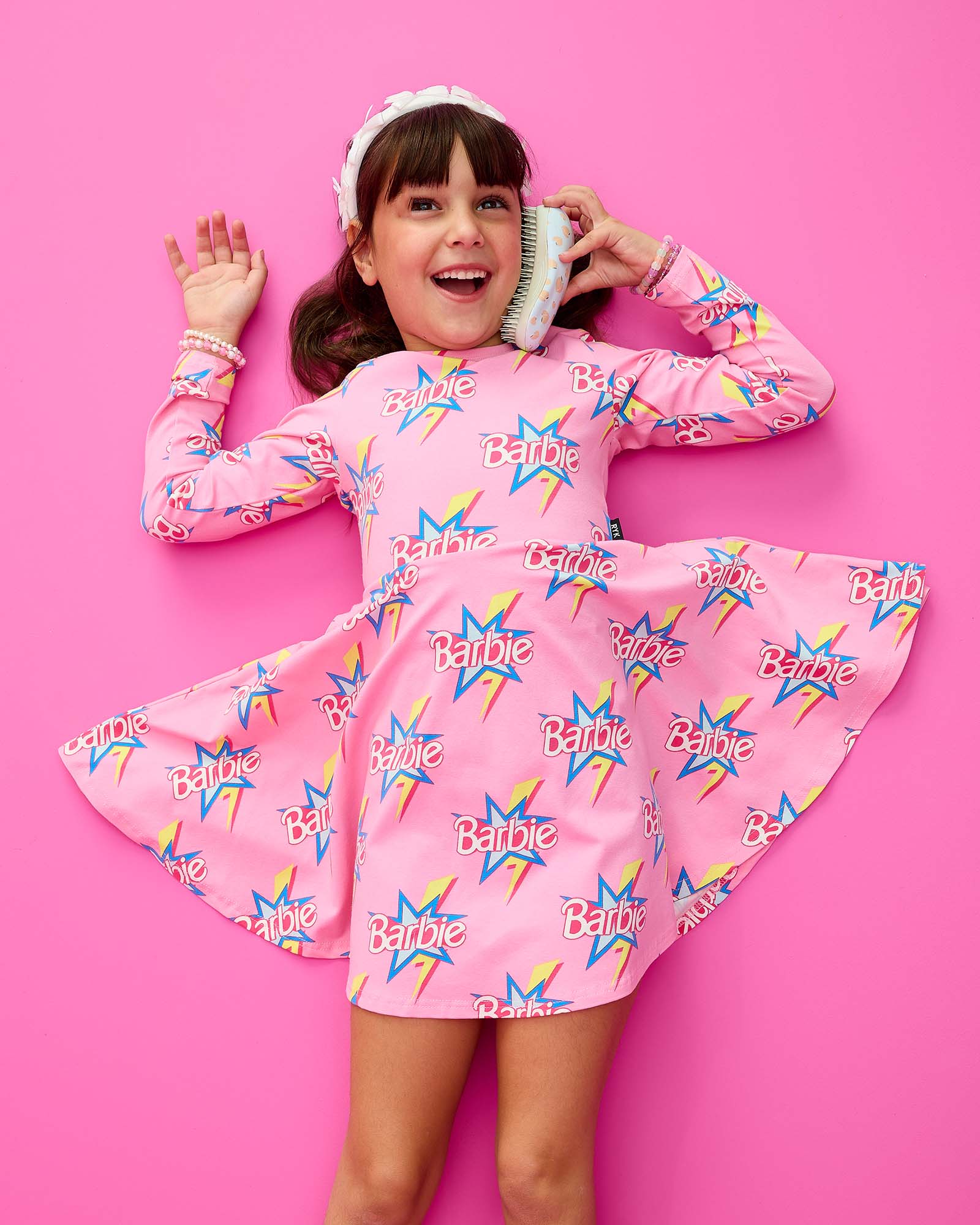 BARBIE THROWBACK LONG SLEEVE WAISTED DRESS