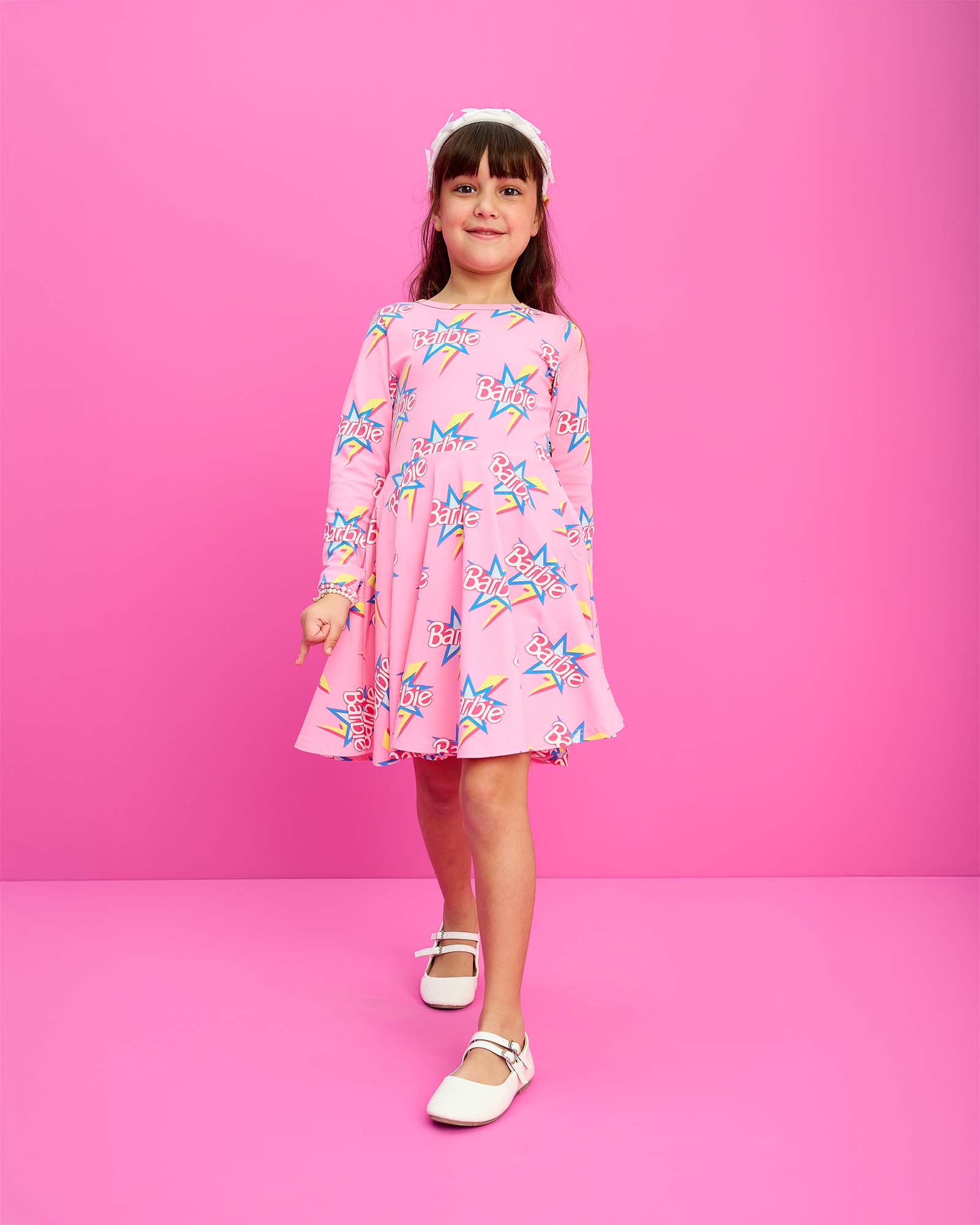 BARBIE THROWBACK LONG SLEEVE WAISTED DRESS