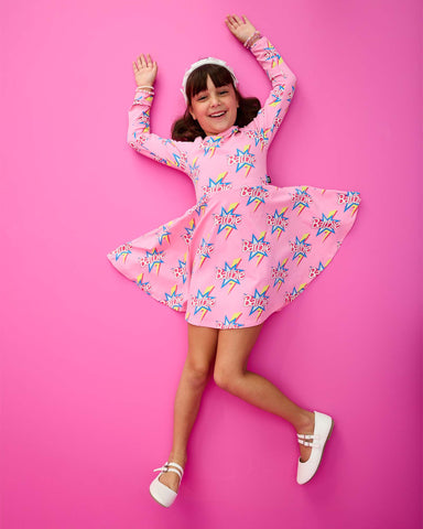 BARBIE THROWBACK LONG SLEEVE WAISTED DRESS