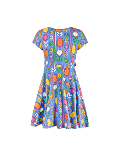 NORDIC FLORAL SHORT SLEEVE WAISTED DRESS