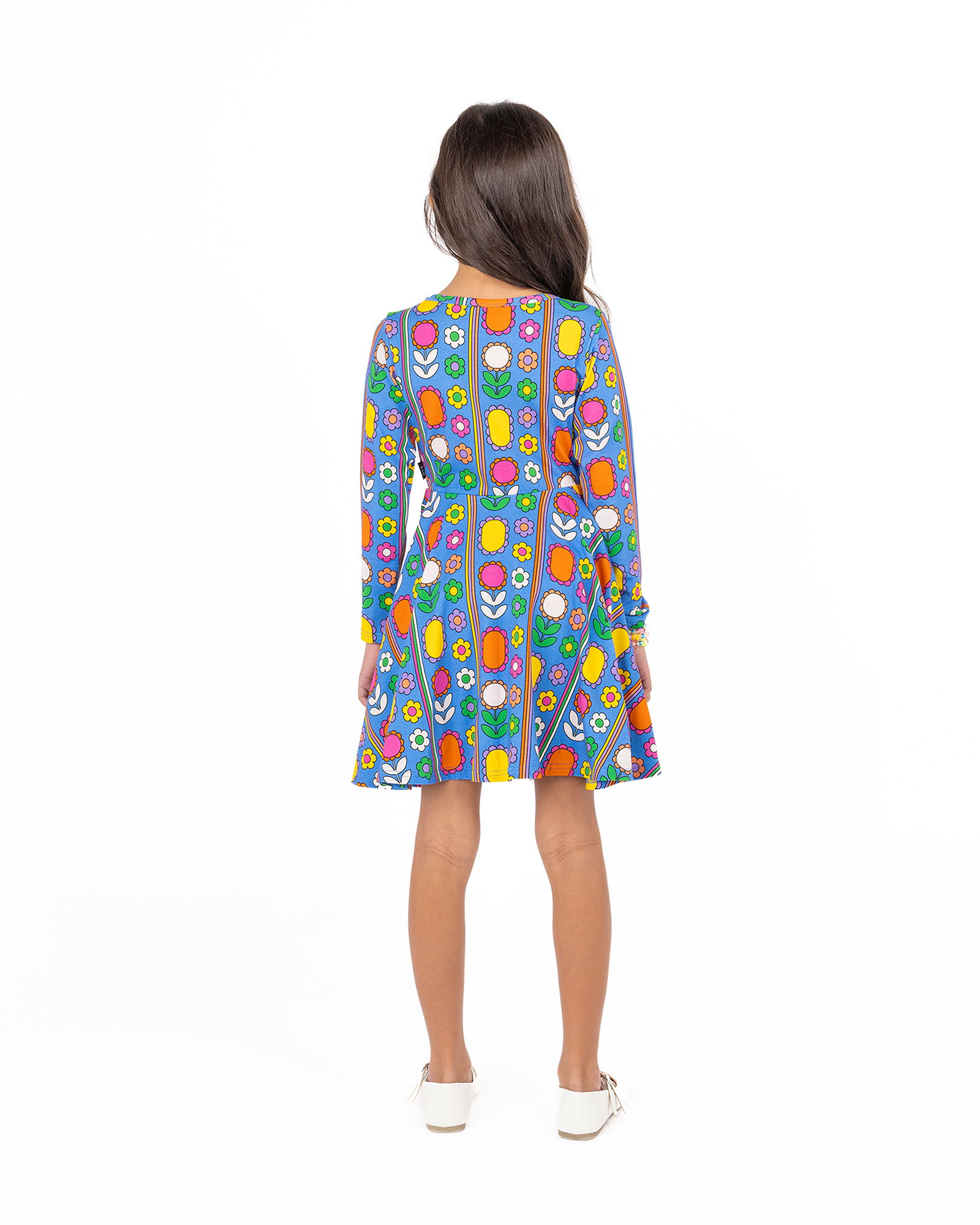 NORDIC FLORAL LONG SLEEVE WAISTED DRESS