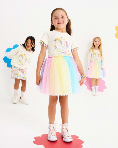 UNICORN FLAGS DROP SHOULDER TULLE DRESS