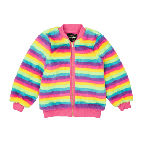 FLUORESCENT STRIPE FAUX FUR JACKET