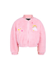 FAUX FUR RAINBOW BOMBER JACKET IN PINK
