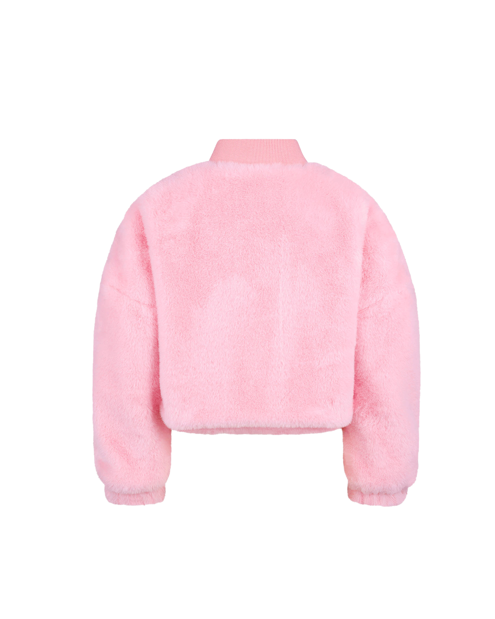 FAUX FUR RAINBOW BOMBER JACKET IN PINK