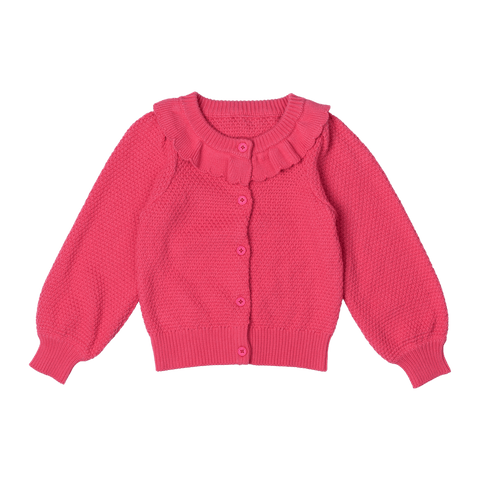 HOT PINK KNIT CARDIGAN WITH FRILL