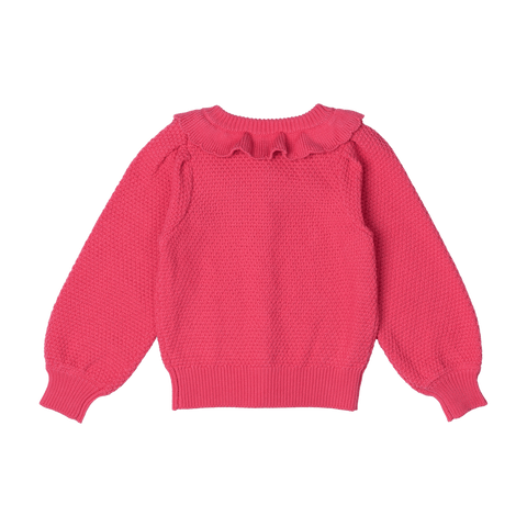 HOT PINK KNIT CARDIGAN WITH FRILL