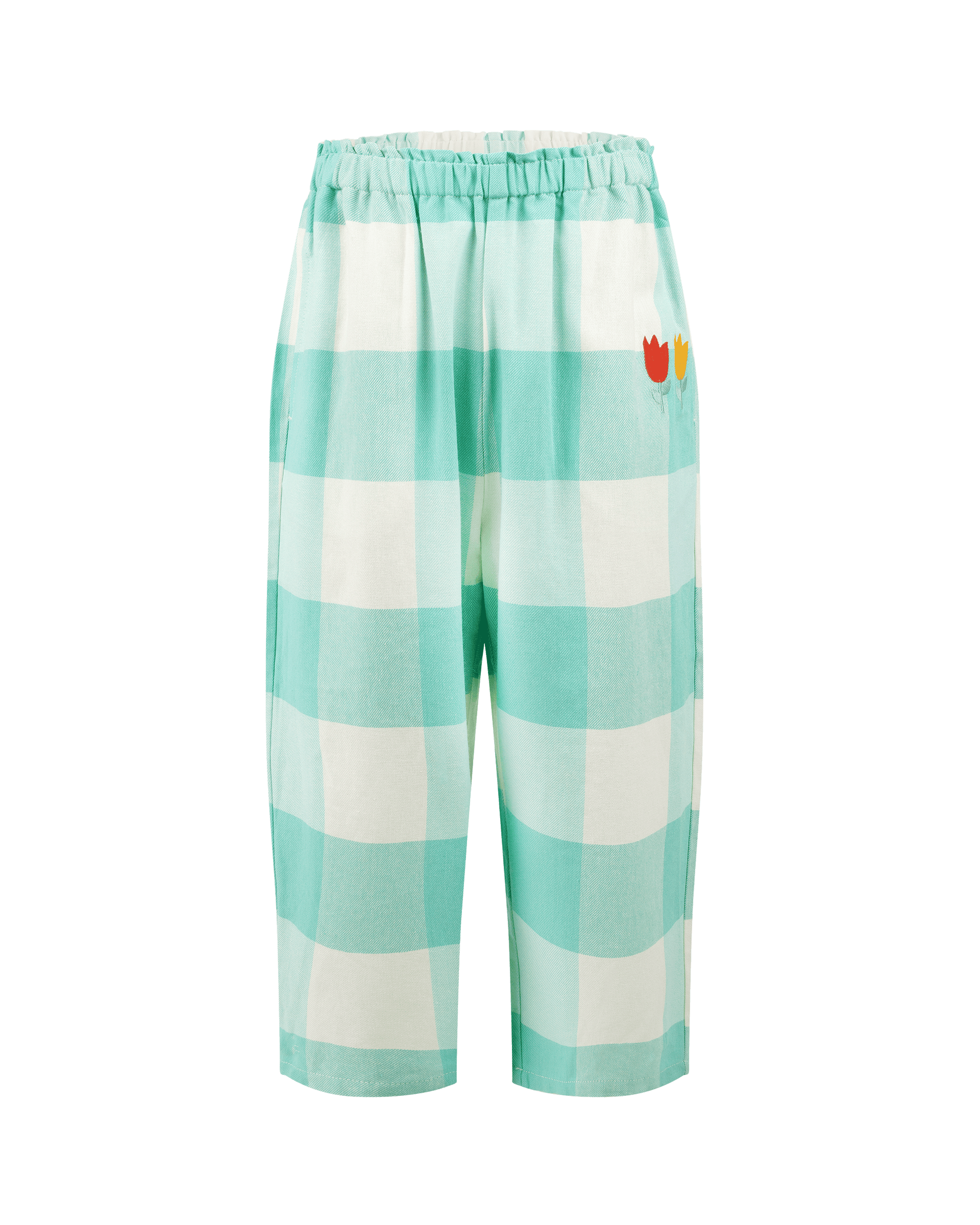 GREEN GINGHAM BARREL PANTS