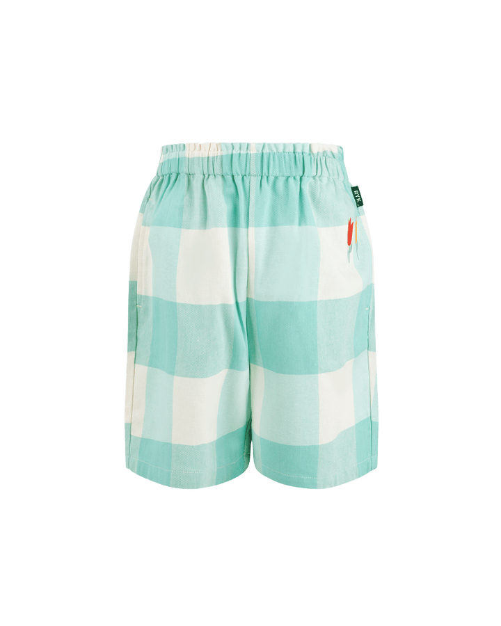 GREEN GINGHAM BARREL SHORTS