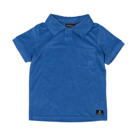 BLUE TERRY TOWELLING POLO T-SHIRT