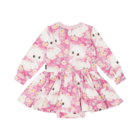 WHITE KITTEN BABY WAISTED DRESS - Baby Dresses - Girls