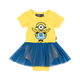 A yellow and blue BANANAS MINION TULLE BODYSUIT with tulle by Rock your Baby Online.