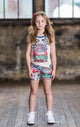 A little girl wearing a Rock your Baby Online Peace Singlet and shorts.