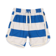 Girls blue and white striped shorts with elasticated waistband and drawstring