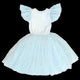 A blue ELSA SNOWSTORM DRESS with white stars on it from Rock your Baby Online.