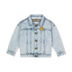 A PALE BLUE DENIM JACKET by Rock your Baby Online with a yellow patch on the front.