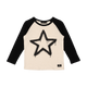 Boys cream long sleeved t-shirt with contrast black sleeves and black front star print